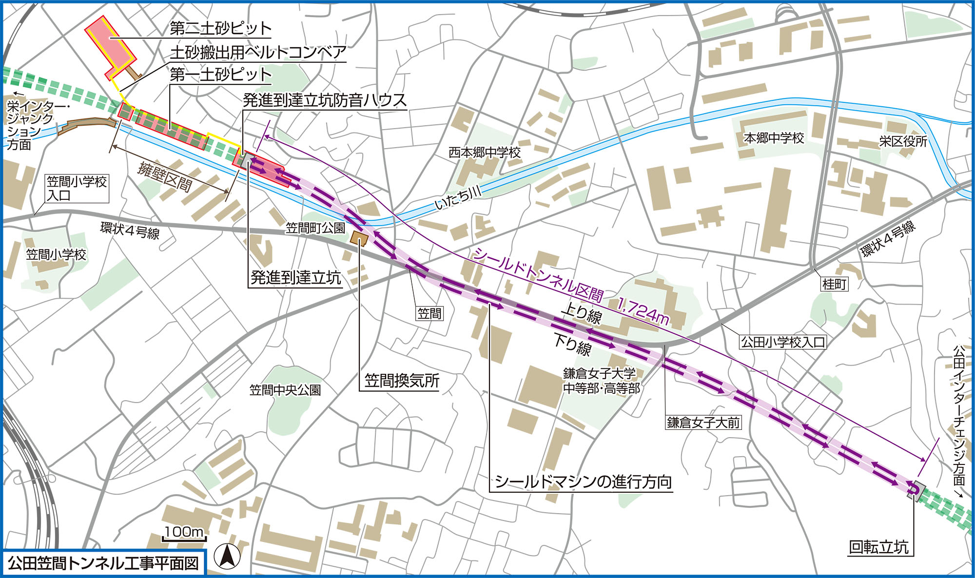 公田笠間トンネル路線図